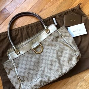 Gucci Gold leather & canvas GG shoulder bag